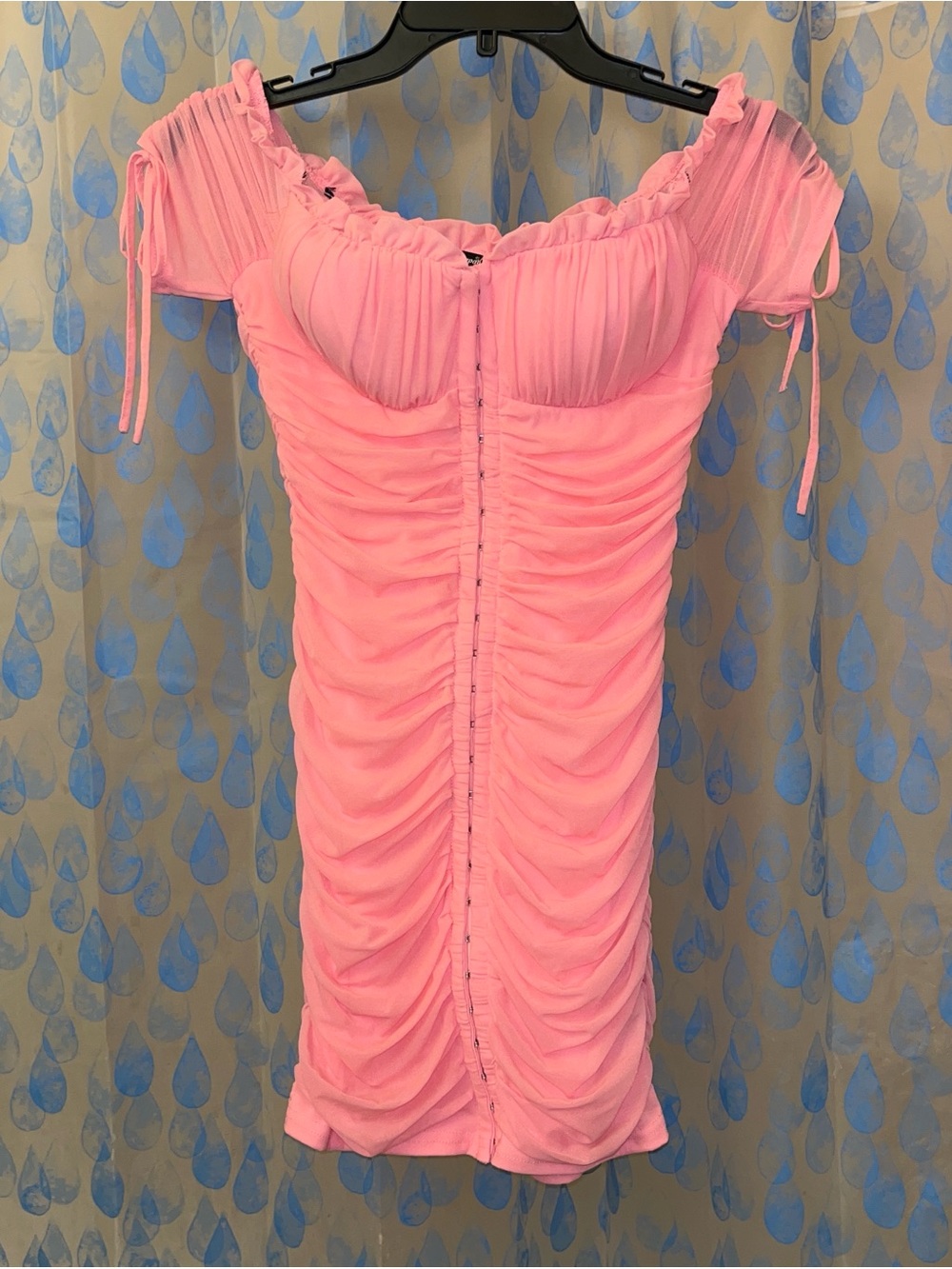 Pink Ruched Off-Shoulder Midi Dress